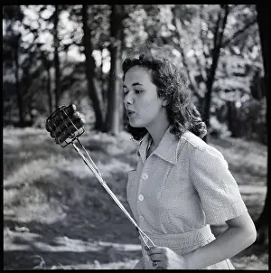 Fork Prints: Girl Blowing on Hot Dogs