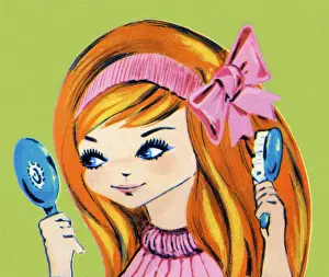 Turtleneck Prints: Girl Brushing Her Hair