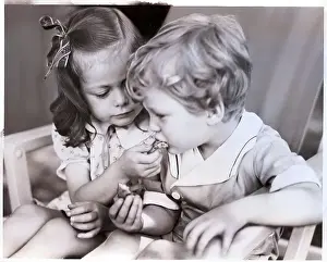Ribbon Prints: Girl Feeding Boy
