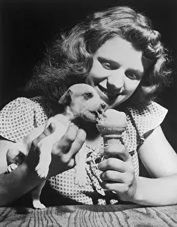 Ice Cream Prints: Girl Feeding Ice Cream Cone to Puppy
