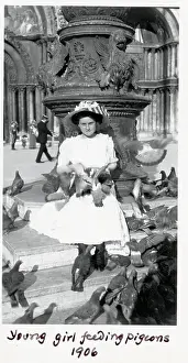 Pigeon Prints: Girl Feeding Pigeons