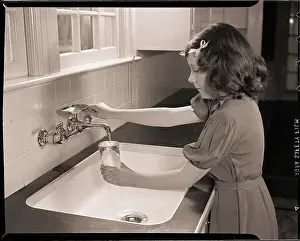 Sink Prints: Girl Filling Glass with Water