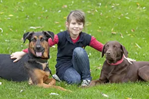 Laboratory Prints: Girl with German Shepherd mix and Labrador