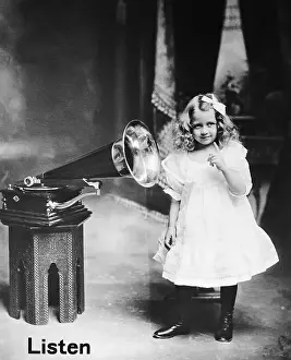 Record Player Prints: Girl In Front Of Grammaphone