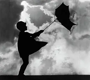 Pre Teen Girl Prints: Girl Holding Windswept Umbrella