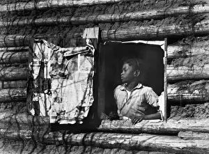 Log Cabin Prints: Girl at Log Cabin Window