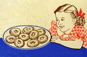 4 21 16 Heimann Prints: Girl looking at plat of doughnuts
