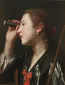 Eighteenth Century Prints: Girl Looking Through A Telescope