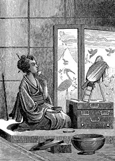 Girl Collection: Girl at morning toilet, 1870, Japan