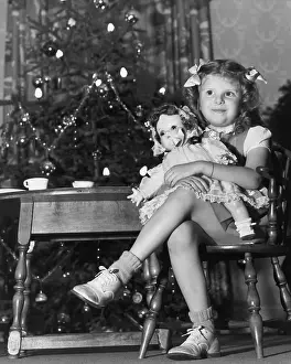Teacup Prints: Girl with New Christmas Doll