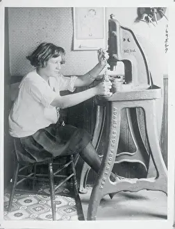 Rhode Island Prints: Girl Operating Jewelry Stamping Machine by Foot Power