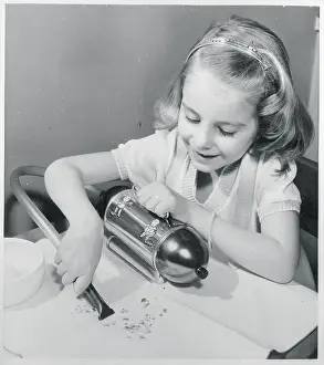 Housework Prints: Girl Playing with Toy Vacuum Cleaner