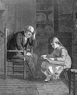 Grandfather Prints: Girl Reading The Bible To Her Grandpapa