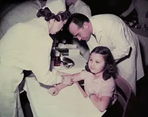 Poliomyelitis Prints: Girl Receiving Polio Vaccine from Jonas Salk