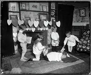 Greeting Card Prints: Girl Receiving Valentines From Admirers