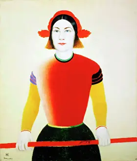 Soviet Prints: A Girl with a Red Pole, 1932-1933. Artist: Kazimir Malevich