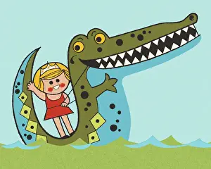 Pop A Prints: Girl Riding on an Alligator