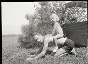 Yard Prints: Girl Riding on Back of Father