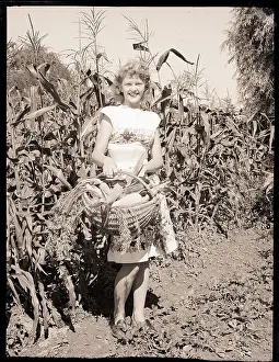 Corn Plant Prints: Girl Standing in Corn Field with Basket