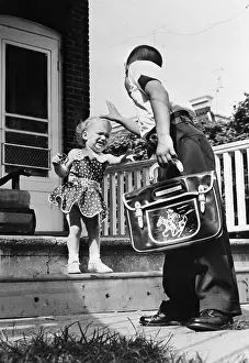 Allentown Prints: Girl on Steps Crying and Reaching for Her School Aged Sibling in Yard