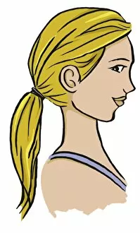 Simplicity Gallery: Girl in strap top with long blonde hair tied at back, side view