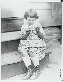 Rhode Island Prints: Girl Stringing Labels for One Cent an Hour