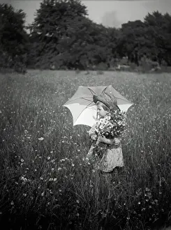 Daisy Prints: Girl with Umbrella and Daisies