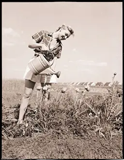 Watering Prints: Girl Watering Flowers