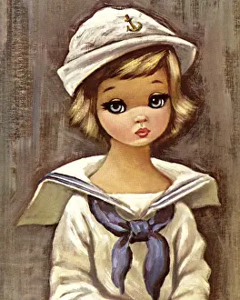 Brown Background Prints: Girl Wearing a Sailor Outfit
