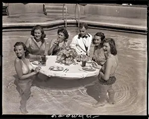 Lunch Prints: Girls Eating Lunch in Hotel Pool