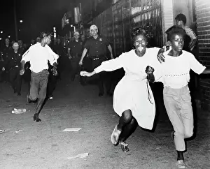 Teenage Boy Prints: Girls Fleeing from Police During Riot