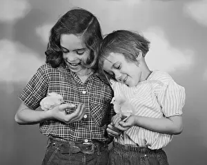 Chicken Prints: Two Girls Holding Baby Chicks