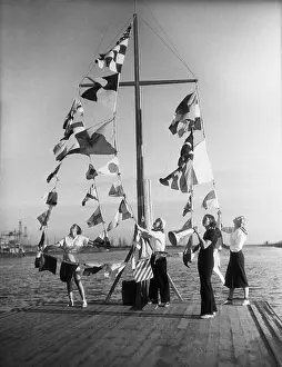 Long Beach Prints: Girls Learning International Code Signal Flag Language