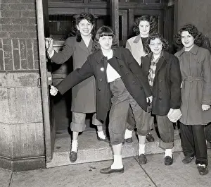 Girls Outside Of School Wearing Slacks