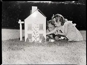 Yard Prints: Girls Playing with Dollhouse