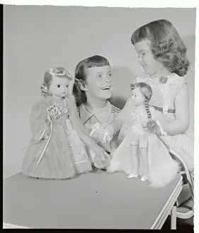 Mink Prints: Girls Playing with Dolls Wearing Stockings and Mink Coat