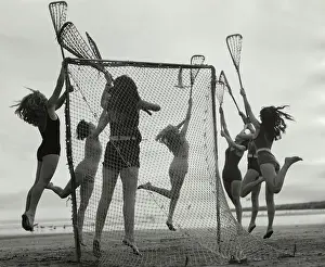 Long Beach Prints: Girls Playing La Crosse on Beach