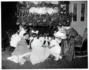 Halloween Prints: Girls Seated At A Fireplace On Halloween