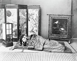 Traditional Style Prints: Two Girls Sleeping In Japanese Setting
