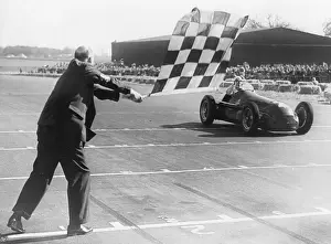 Silverstone Prints: Giuseppe Farina Crossing Finish Line in Racing Car