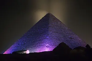 Museum Prints: Giza Pyramid illuminated at night, Giza, Egypt