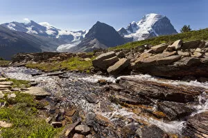 Glacial stream in front of Mount Robson, Mount Robson Provincial Park, British Columbia Province, Canada