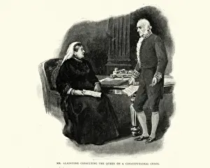 Gladstone consulting Queen Victoira on a constitutional crisis