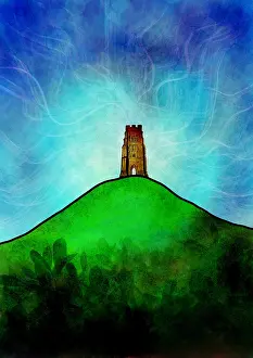 Prints of Hand drawn illustration of Glastonbury Tor, Somerset, England Digital Vision Vector Prints: Glastonbury Tor, Somerset illustration
