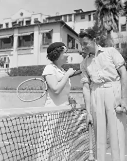 Gloria Swanson Conversing with Husband at Net