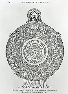 Universe Prints: God Figure Holding Disc-Shaped World