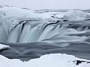 Images Dated 10th March 2013: Godafoss waterfall with ice formations, Gemeinde Pingeyjarsveit, North Iceland, Iceland