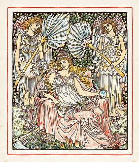 Art Nouveau Collection: Goddess with two angels Art nouveau design book illustration 1899
