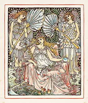 Prints of Goddess with two angels Art nouveau design book illustration 1899 Original edition from my own archives Source Elegant Whispers: Art Nouveau Illustrations: Goddess with two angels Art nouveau design book illustration 1899