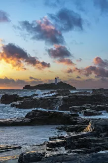 Evening Light Gallery: Godrevy Lighthouse, St. Ives Bay, Cornwall, England, Great Britain, Europe